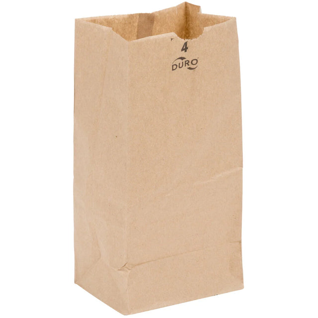 Side profile view of an opened 4lb Kraft Paper Retail Bag in natural brown highlighting its expanding side gussets. The bag utilizes a self-opening style (SOS) flat bottom, allowing it to stand completely upright for fast, efficient packing at checkout counters.