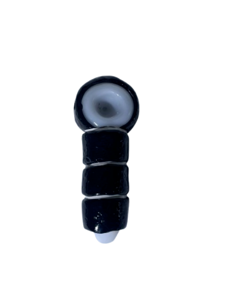 Alternate angled view of the 5-inch Glizzy Ceramic Sushi Hand Pipe in white, black, and coral pink. Designed to visually replicate a traditional Japanese sushi piece, this high-density ceramic pipe features a flat-backed tabletop stability design that prevents accidental ash spillage.