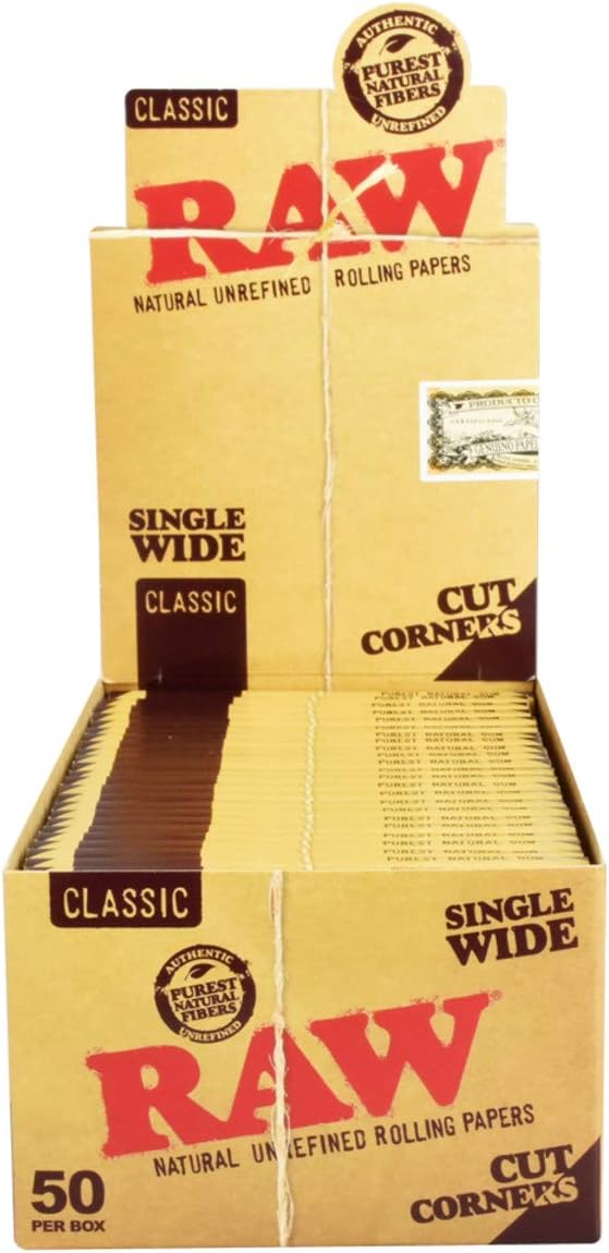RAW-CLASSIC SINGLE WIDE ROLLING PAPERS CUT CORNERS 50CT