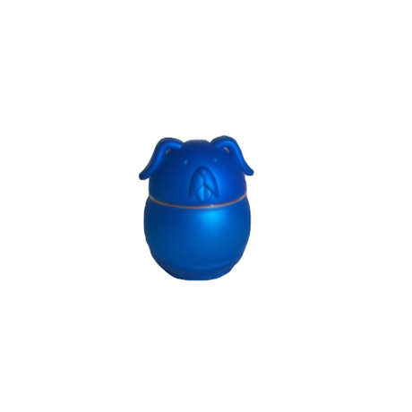 Front view of multiple 62mm 4-Piece Dog Shape Metal Grinders in metallic blue. This premium 4-part novelty herb grinder features a unique dog design, sharp diamond-cut teeth, and a built-in kief catcher for a superior grinding experience.
