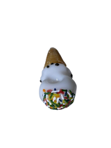 Angled overhead view highlighting the deep packing bowl located on the top of the 6-Inch Glizzy Ceramic Ice Cream Cone Pipe. This fun, novelty hand pipe offers a deep bowl and smooth hits, making it a playful addition to any smoke shop display.