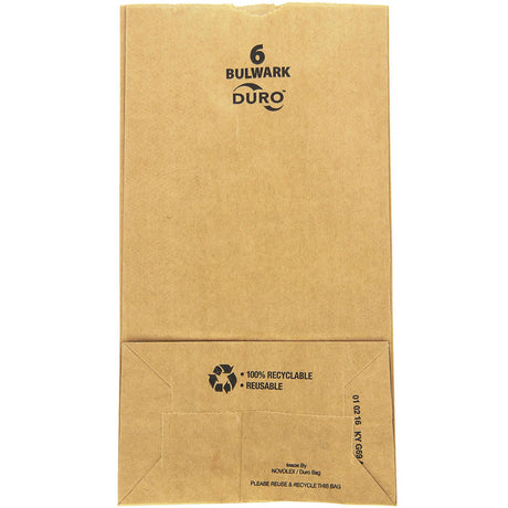 Side profile view of an opened 6lb Kraft Paper Retail Bag in natural brown showcasing its expandable side gussets. Designed with a self-opening style (SOS) flat bottom, this bag easily stands upright on its own for quick and efficient packing at the checkout counter.