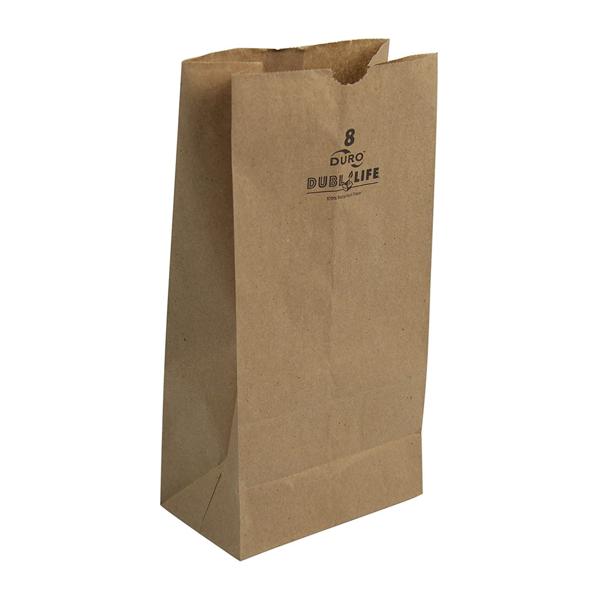 Side profile view of an opened 8lb Kraft Paper Retail Bag in natural brown showcasing its wide expandable side gussets. Designed with a self-opening style (SOS) flat bottom, this bag stands completely upright on its own for quick and efficient packing at checkout counters.