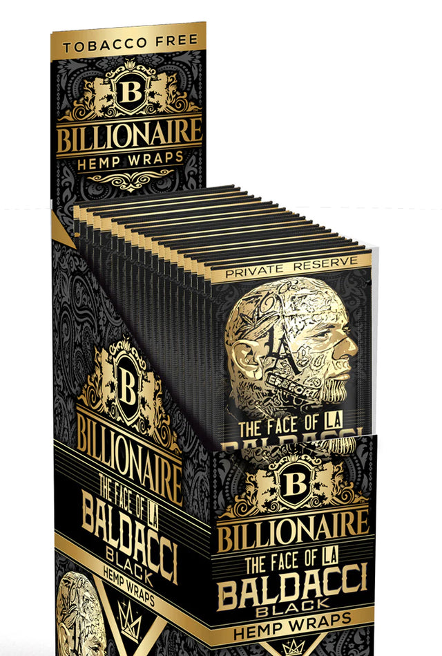 view of the Billionaire organic hemp wraps Baldacci Black flavor. A premium flavor from Billionaire.