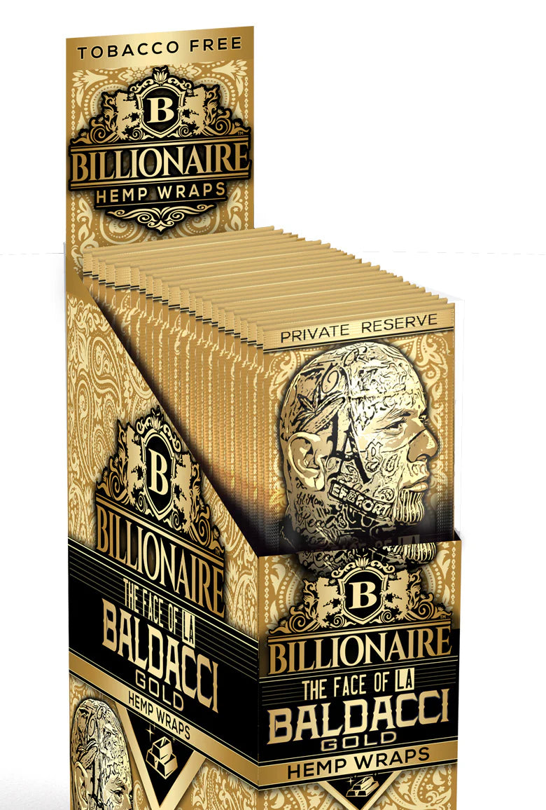 view of the Billionaire organic hemp wraps Baldacci Gold flavor. A premium flavor from Billionaire.