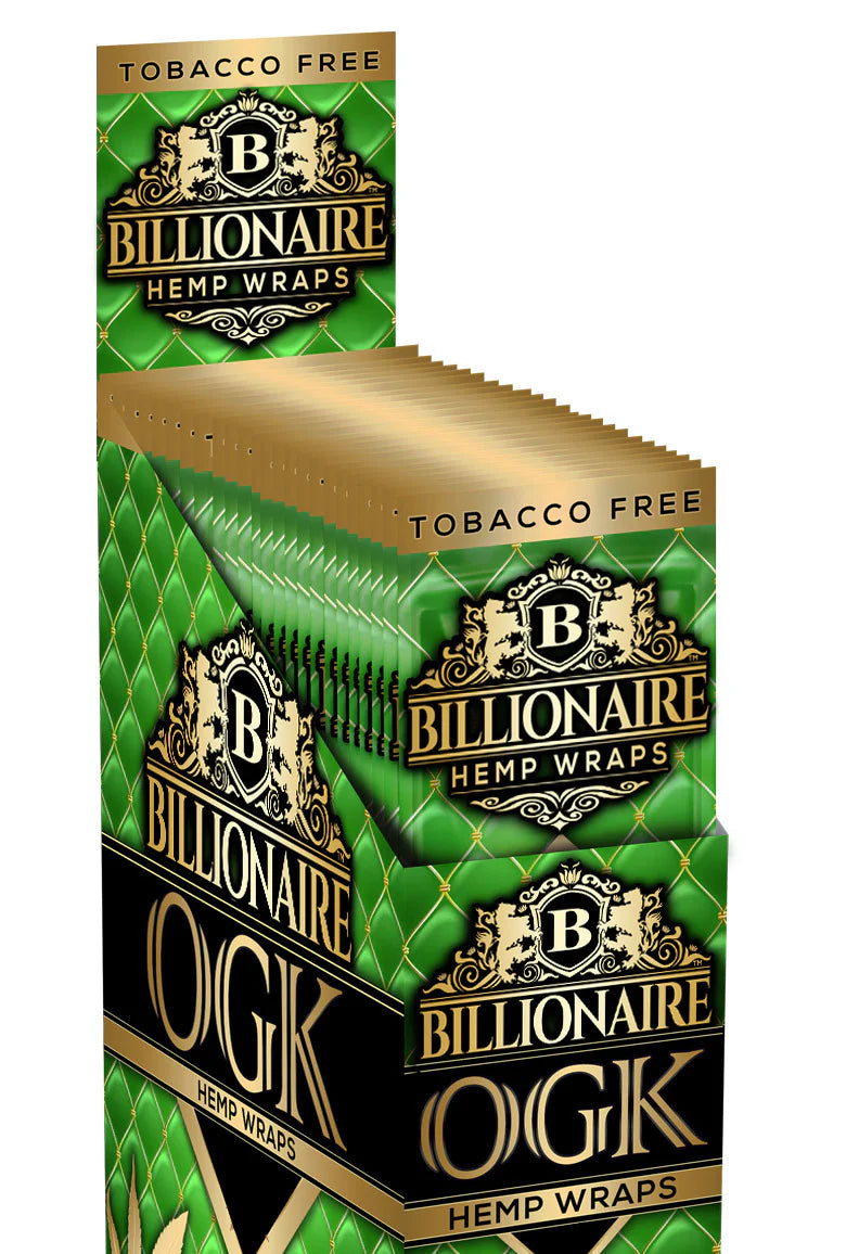 front view of the Billionaire OGK Hemp wraps display box.