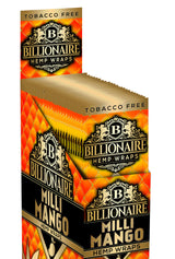 view of the orange design of the Billionaire milli mango hemp wraps display box.