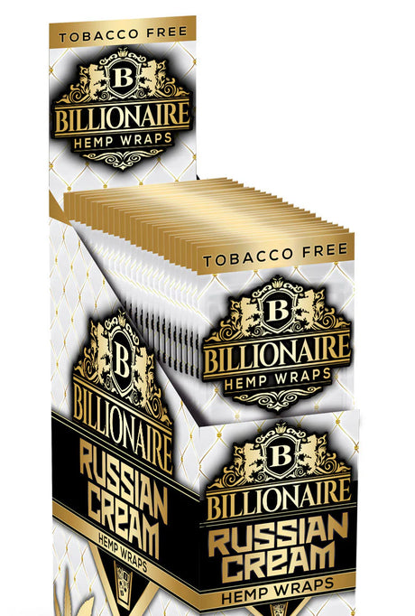 view of the display box for the Russian cream flavor hemp wraps from Billionaire.