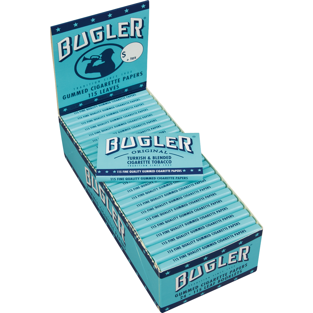 top view of the Bugler 115s Gummed Cigarette Papers. a reliable brand known for quality and reliability.