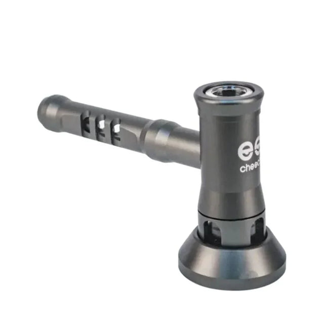 side view of the Cheech glass aluminum water bubbler pipe. a durable pipe perfect for traveling with its aluminum construction protecting the glass 