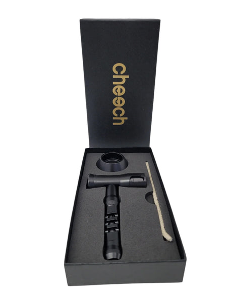 side view of the Cheech glass aluminum water bubbler pipe. a durable pipe perfect for traveling with its aluminum construction protecting the glass 