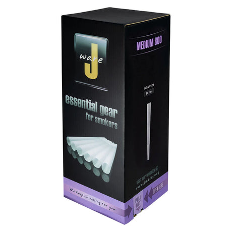 Front view of the J ware medium 98mm Pre-roll Cones bulk box. A large count box for those who need large quantity for production using sustainable sourced paper.