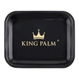 top view of the King Palm large black rolling tray. A premium and sleek product for rolling smoking products.