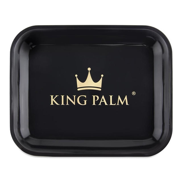 top view of the King Palm large black rolling tray. A premium and sleek product for rolling smoking products.