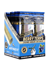 Packaging of King Palm Berry Terps real leaf rolls with blue and gold design.