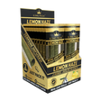 Display box of King Palm Lemon Haze real leaf rolls with gold and black packaging.