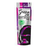 Packaging for Kong CBD Hemp Wraps, displaying a purple and pink design with the product name and count '2 HEMP WRAPS Grape Ape' on the front.