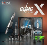 full product view of the Lookah Seahorse X in grey. A multi use vaporizer that allows use as a concentrate vaporizer, concentrate straw, oil vaporizer, and e-nail. Made with a powerful battery for long term use.