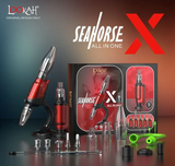 full product view of the Lookah Seahorse X in red. A multi use vaporizer that allows use as a concentrate vaporizer, concentrate straw, oil vaporizer, and e-nail. Made with a powerful battery for long term use.