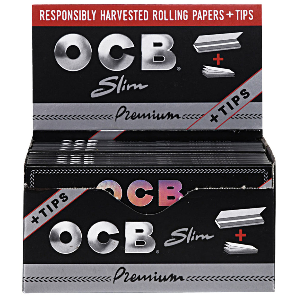 OCB Premium Slim Rolling Papers + Tips 32ct 24pk
