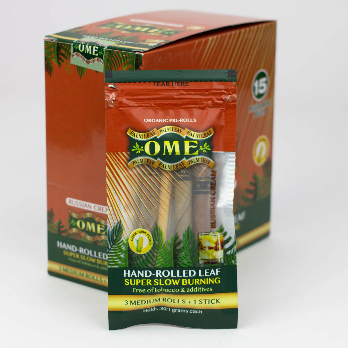 OME Hand-Rolled Tendu Leaf Wraps – 15-Count Display Box
