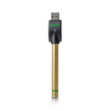 front view of Ooze slim touchless battery in a flashy gold for a vaporizer with flare and presence by ooze.