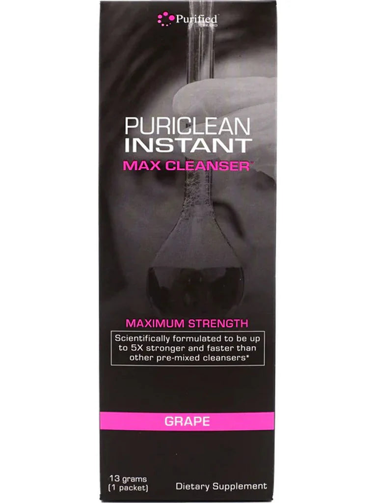 front view of the grape flavor of Puriclean Instant Max Cleaner. a strong detox solution with Purified's most concentrated solution.