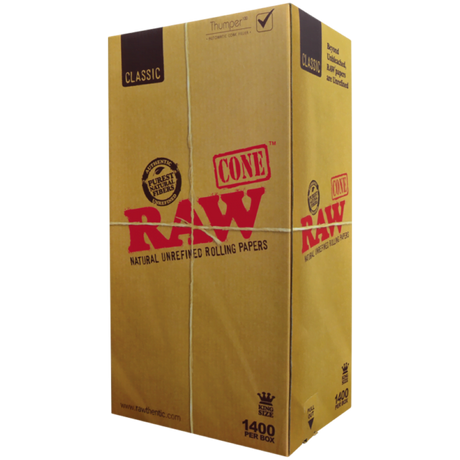 Angle view of RAW classic cones in king size for bulk wholesale orders.