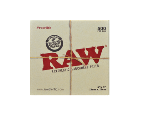 front view of the RAW parchment 5x5 500count pack. A natural product for those who need quantity.
