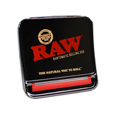 top view of the RAW Rawtomatic rolling box. A metal rolling machine for easy loading and is adjustable for skinny and thick cones.
