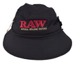 front view of the RAW Smokerman's bucket hat in black. An official apparel item with storage areas for cones or poker tools. and made with quality materials.