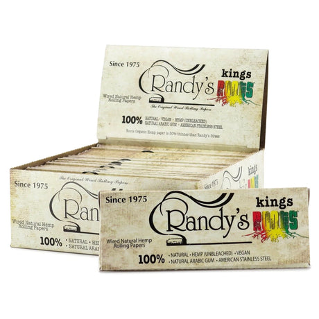 front view of randy's king roots wired rolling papers. A premium smoking product.