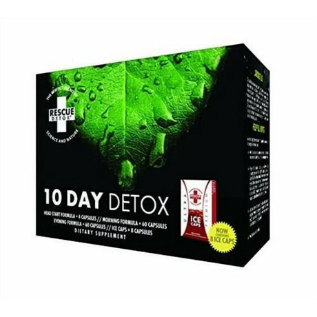 front view of the rescue detox 100 day cleanser display box. A powerful and effective detox solution.