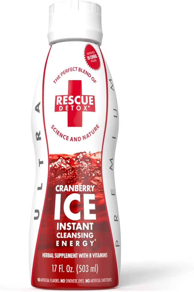 front view of the cranberry flavored rescue detox ICE herbal supplement. A potent product for detox removal.