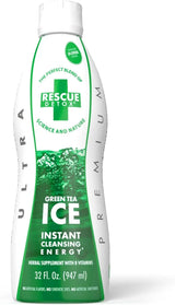 front view of the green tea flavored rescue detox ICE herbal supplement. A potent product for detox removal.