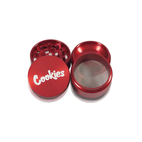 Close up view of the Santa Cruz Shredder and Cookies collab herb grinder internals. A smoking herb grinder giving you the ability to sift out particularities with its mesh screen.