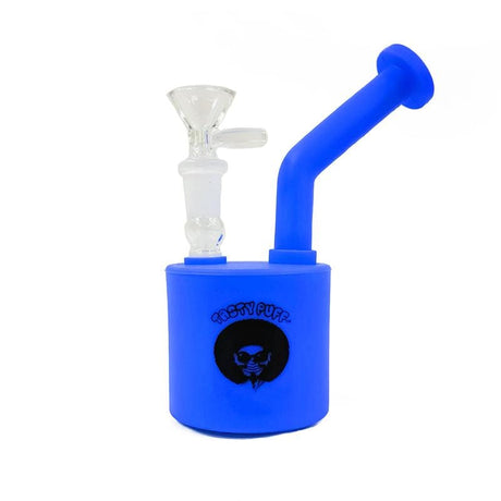 front view of the Tasty puff 7 cylinder dab rig in blue. A unique filtration system for smooth and focused hits every time.