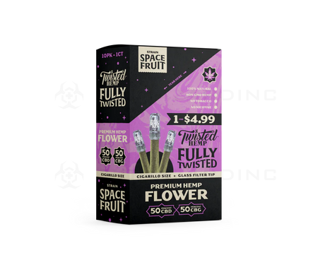 side view of the twisted hemp pre rolls display box, made with a space fruit flavor for an out of world smoking experience.