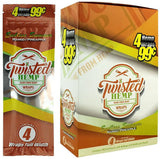 front view of the twisted hemp organic wraps display box. An organic option for those who want flavorful smoking experience. Made with natural hemp with a mango and pineapple flavoring.