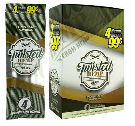front view of the twisted hemp organic wraps display box. An organic option for those who want flavorful smoking experience. Made with natural hemp.