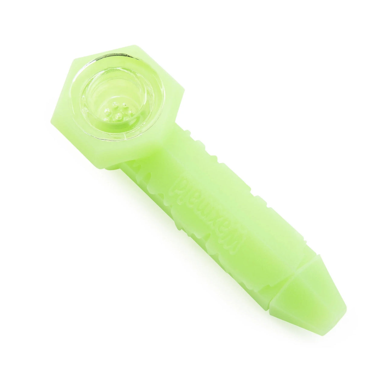 front view of the Waxmaid Ice freeze silicone hand pipe in a novel glow in the dark. Made of food grade silicone its a made with safe and clean smoking for the consumer.
