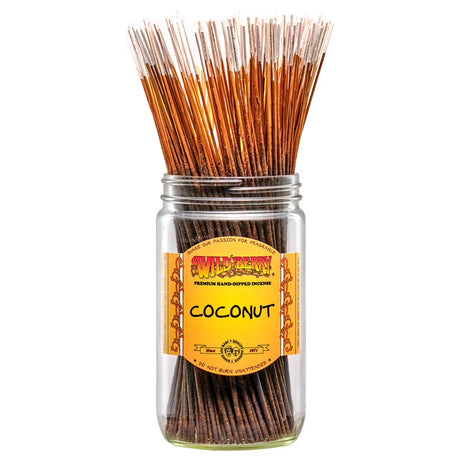 front view of the wild berry coconut incense 100 count jar. A hand dipped incense with tropical aromas.