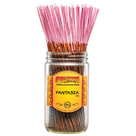 Front view of the Wild Berry fantasia incense. An aroma of mystical and exotic fragrance. Hand dipped with care  in each incense stick. 