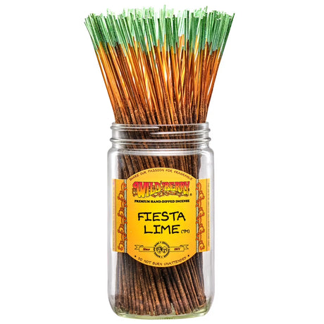 front view of the best selling. Green Wild berry Fiesta Lime incense sticks. Using hand dipped premium oils the incense give off a tart and citrus fragrance.