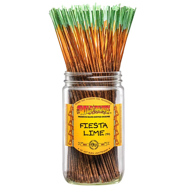 front view of the best selling. Green Wild berry Fiesta Lime incense sticks. Using hand dipped premium oils the incense give off a tart and citrus fragrance.