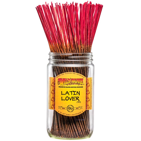 front view of the pink stem Wild Berry Latin Lover. A best selling passionate fragrance of wood smells and warm spices.