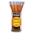front view of the 100 count jar lavender incense by Wild Berry. A stress relieving aroma with sweet floral undertones.