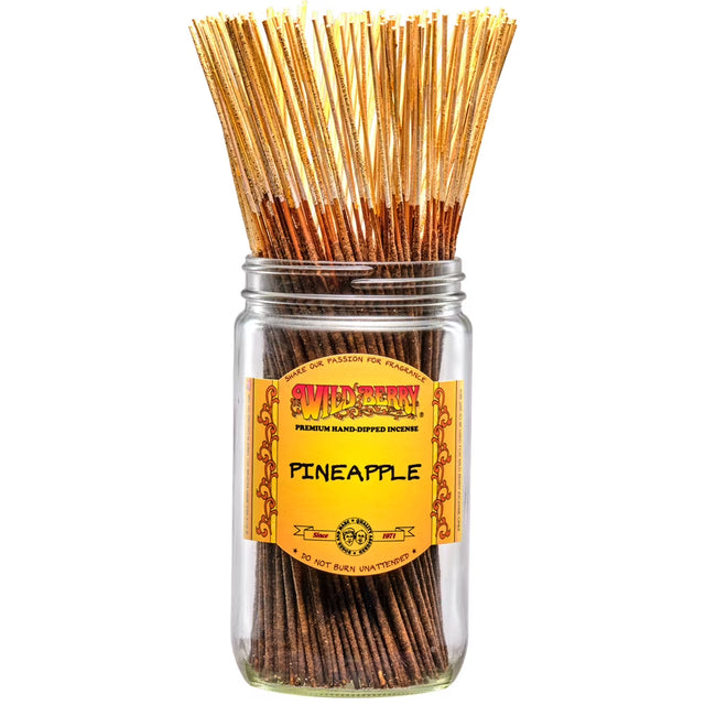 front view of Wild Berry pineapple incense sticks. This popular scent captures the tangy and sweet essence of pineapple with premium oils that are hand dipped.