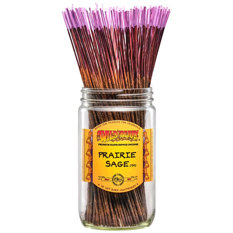 front view of the lavender stalked prairie sage incense sticks. wild sage with sun dried wood give a refreshing fragrance.