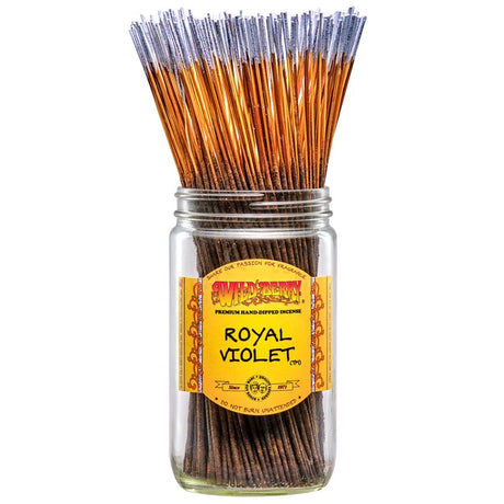 front view from the violet stalked wild berry Royal Violet incense. A incense with the hints of sweet blooming violets and jasmine with a velvety musk finish.